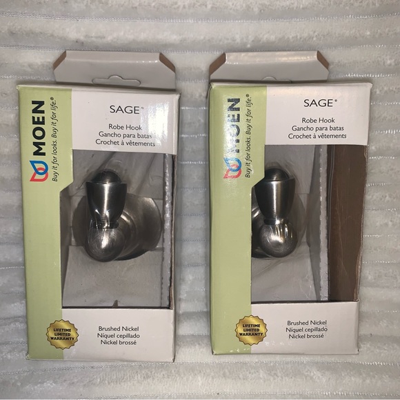 Lot of 2 MOEN Inspirations SAGE COLLECTION Brushed Nickel Robe Hooks DN6803BN - Picture 1 of 9